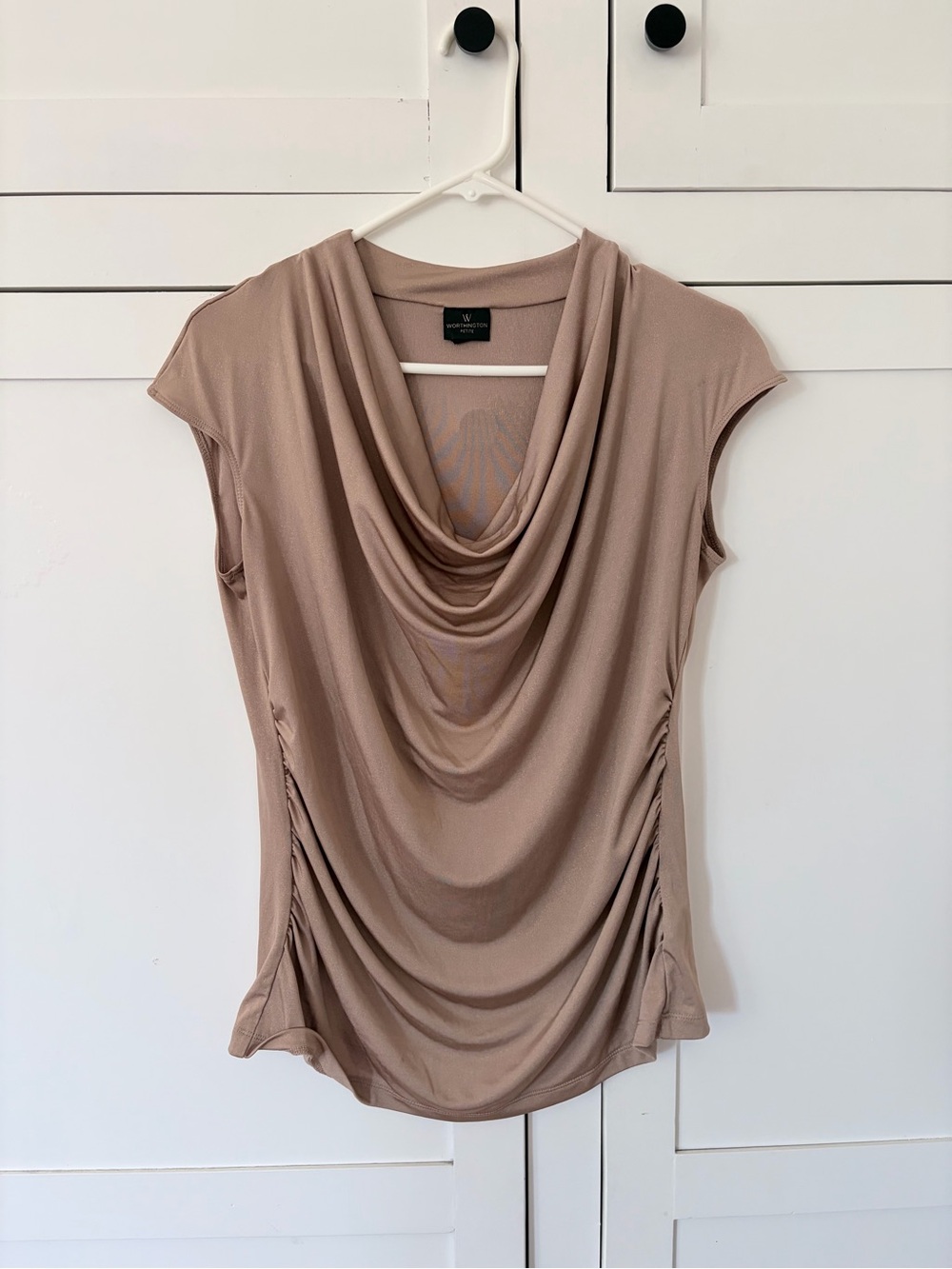 Worthington Gold Shimery Cowl Neck Blouse Size Petite Large